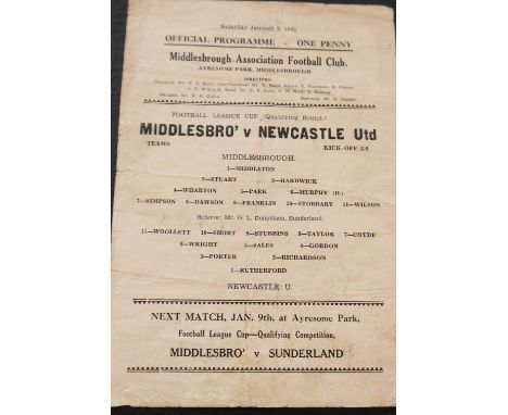 1942-43 MIDDLESBROUGH V NEWCASTLE UNITED WAR LEAGUE CUP
2nd January 1943 Folds &amp; slight marks