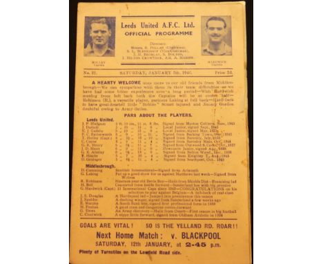 1945-46 LEEDS UNITED V MIDDLESBROUGH FA CUP
5th January 1946 4 page edition small marks, score noted on team page