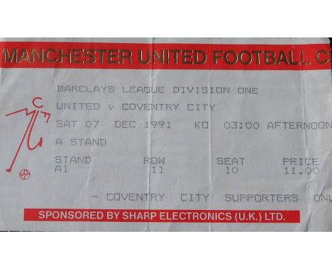 1991-92 MANCHESTER UNITED V COVENTRY CITY TICKET
7th December 1991 folds