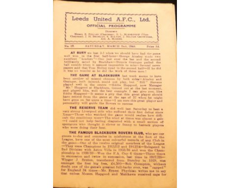 1945-46 LEEDS UNITED V BLACKBURN ROVERS
2nd March 1946 4 page programme in good condition for age with score noted on team pa