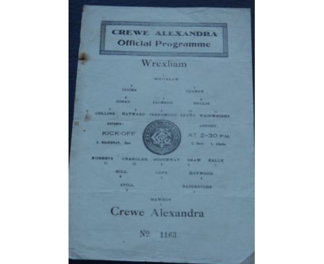 1945-46 CREWE ALEXANDRA V WREXHAM FA CUP
Single sheet undated, folds &amp; small marks