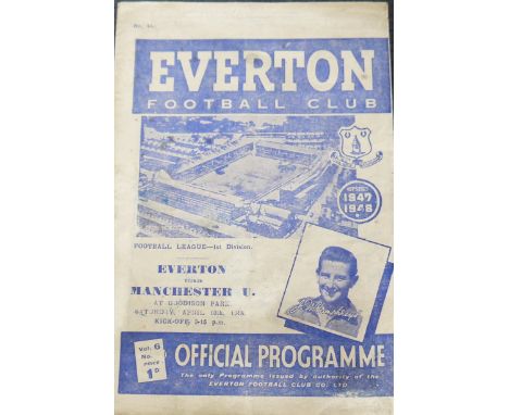 1947-48 EVERTON V MANCHESTER UNITED
10th April 1948 fold, some marks, staple rust &amp; team changes