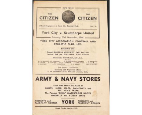 1946-47 YORK CITY V SCUNTHORPE UNITED FA CUP
30th November 1946 Very slight age related wear / marks