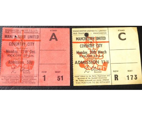 MANCHESTER UNITED V COVENTRY CITY TICKETS 1969-70 &amp; 1971-72
27th December 1969 and 30th March 1972 bothe with single punc