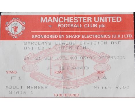 1991-92 MANCHESTER UNITED V LUTON TOWN TICKET
21st September 1991 fold