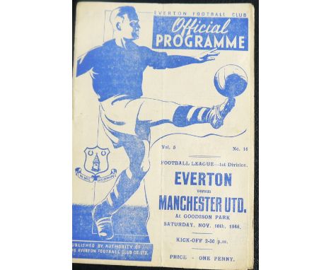 1946-47 EVERTON V MANCHESTER UNITED
16th November 1946 slight fold &amp; slight staple rust