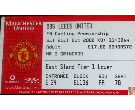 2000-01 MANCHESTER UNITED V LEEDS UNITED TICKET
21st October 2000 in good condition&nbsp;