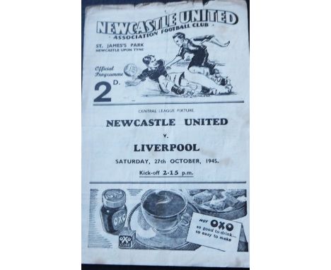 1945-46 NEWCASTLE UNITED RESERVES V LIVERPOOL RESERVES
27th October 1945 Central League fold &amp; worn along top edge