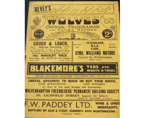 1932-33 EVERTON V WEST HAM UNITED FA CUP SEMI-FINAL AT WOLVERHAMPTON WANDERERS
18th March 1933 very rare item, team changes i