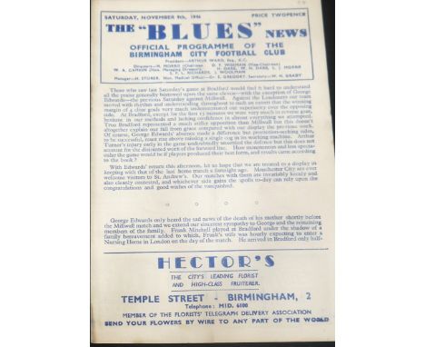 1946-47 BIRMINGHAM CITY V MANCHESTER CITY
9th November 1946 slight age related wear&nbsp;