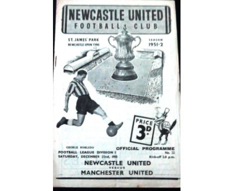 1951-52 NEWCASTLE UNITED V MANCHESTER UNITED
22nd December 1951 slight fold &amp; slight staple rust otherwise good condition