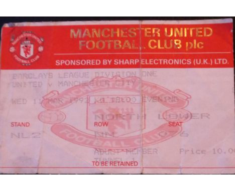 1991-92 MANCHESTER UNITED V MANCHESTER CITY TICKET
11th March 1992 folds