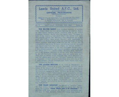 1945-46 LEEDS UNITED V PRESTON NORTH END
20th October 1945 4 page programme with slight age related wear &amp; score noted on