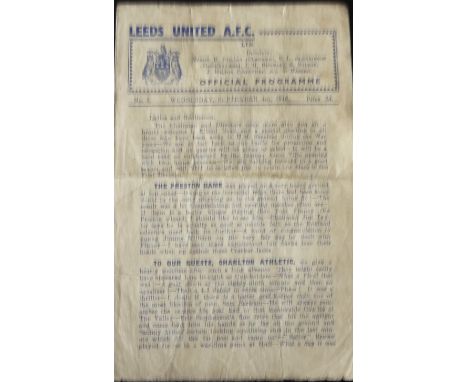 1946-47 LEEDS UNITED V CHARLTON ATHLETIC 1ST HOME GAME OF THE SEASON
4th September 1946 4 page programme with folds, some mar