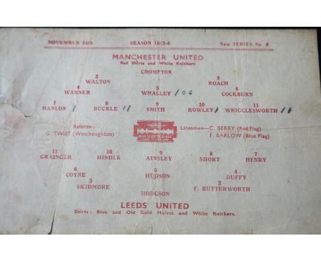 1945-46 MANCHESTER UNITED V LEEDS UNITED
24th November 1945 single sheet programme with age related wear / marks