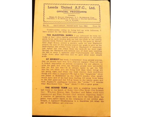 1945-46 LEEDS UNITED V LIVERPOOL&nbsp;
2nd February 1946 4 page programme in good condition for age with score noted on team 