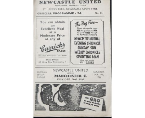 1946-47 NEWCASTLE UNITED V MANCHESTER CITY
26th October 1946 league 4 page programme with small tear&nbsp;