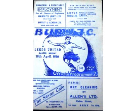 1948-49 BURY V LEEDS UNITED
18th April 1949 team changes, some staple rust &amp; very small tear