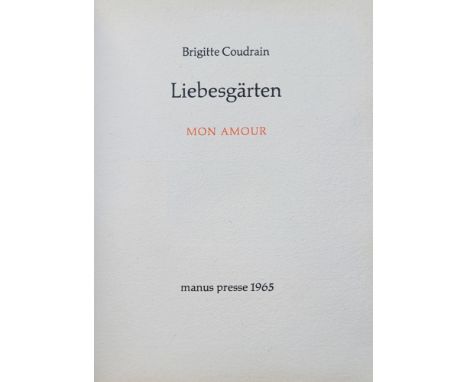 Brigitte Coudrain. Liebesgärten. Mon Amour. Stuttgart, Manus Presse 1965. Mit 25 signierten Radierungen und einer ebenfalls s