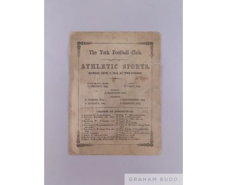 The York Football Club, Athletic Sports programme, 1863 four-pages, featuring thirteen events from flat race to consolation s