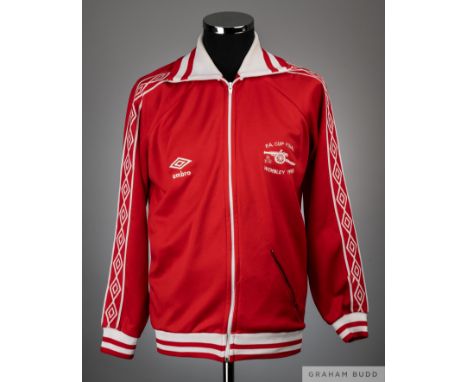 Red and white Arsenal tracksuit 1980 F.A.Cup Final tracksuit top, Umbro, L with zip-up front and embroidered badge inscribed 