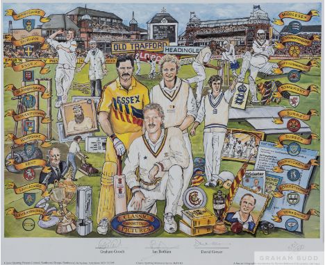 England match issue sun hat and a Classic Sporting Pictures print, the hat being of white cotton with the ECB and three lions