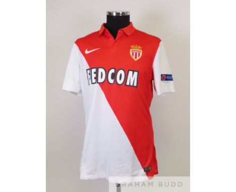 Fabinho red and white No.2 Monaco v. Arsenal Champions League match worn short-sleeved shirt, 2014-15, Nike with button-up co