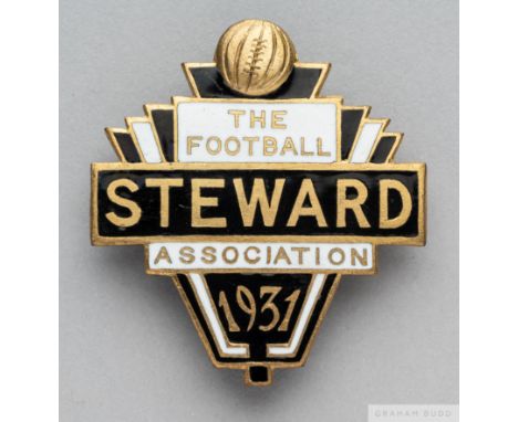 A gilt-metal and enamel 1931 F.A. Steward's badgethe obverse inscribed THE FOOTBALL ASSOCIATION, STEWARD 1931 with brooch fit
