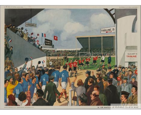 ANONYMOUS, 14&nbsp;Un Match de Football (entree du stade) colour poster depicting a France v Switzerland, circa 1950s offset 