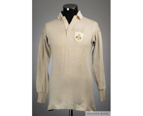 Sam Walker No.15 Ireland v. Wales International match worn shirt, 1936,  Crotty's Dublin, with button-up collar and embroider