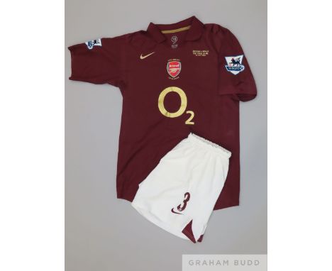 Ashley Cole redcurrant and gold No.3 Arsenal v. Wigan match issued short-sleeved shirt, 2006, Nike, L with v-neck collar and 