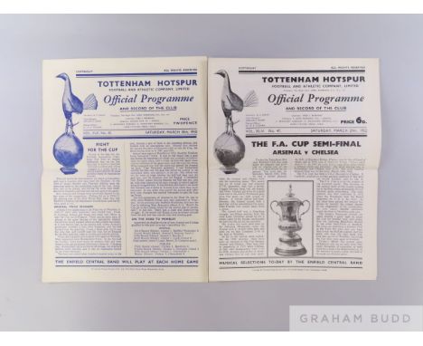 A collection of Arsenal away match programme from 49-50 to 1956-57 including Fulham, 25th March 1950, Tottenham, 18th March 1