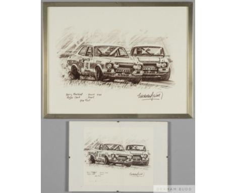 Six pairs of Motorsport prints of scenes from the original Tour of Britain events in the early 1970s by Nicolas Watts, each p