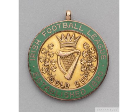 Archie Devine 9ct gold and enamel 1915 Irish Cup Final medal the obverse inscribed GOLD CUP, IRISH FOOTBALL LEAGUE, ESTABLISH