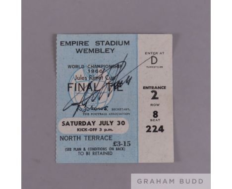 A 1966 World Cup Final ticket stub autographed by Geoff Hurst, with COA, (2)