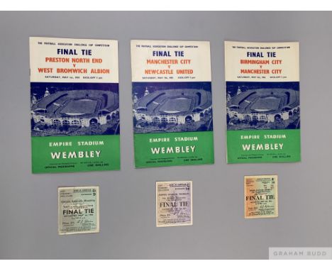 A run of three F.A. Cup Final programmes, 1954, 1955 and 1956 all played at Wembley all with ticket stubs (6) 