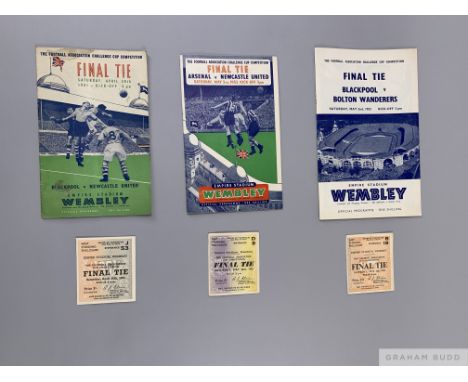 A run of three F.A. Cup Final programmes, 1951, 1952 and 1953 all played at Wembley all with ticket stubs, (6)