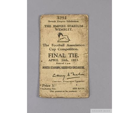 Scarce 1923 F.A. Cup Final ticket stub for West Ham United v Bolton Wanderers at the Empire Stadium, Wembley, 28th April No.3