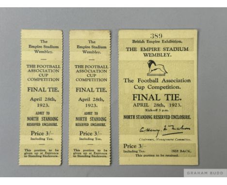 A rare unused 1923 F.A.Cup final ticket, No.389 in three sections, in very good condition, no staining or creases