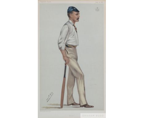 A group of seven framed and glazed Vanity Fair cricketers,  including “A Tested Centurion”, “The Croucher”, “Ranji”, “Kent”, 