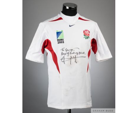 Jonny Wilkinson white and red No.10 England v. Australia 2003 Rugby World Cup Final, first half match worn short-sleeved shir