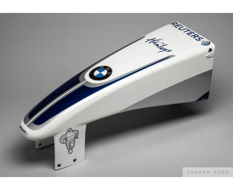A Williams BMW F1 nosecone 2004-05, part number 26-A0-3934-26-02#5, built from fiberglass and bearing the sponsorship brandin
