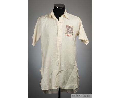 Stanley Matthews White No.7 England v. Ireland International short-sleeved shirt, St Blaize, 36 with button-up collar and emb