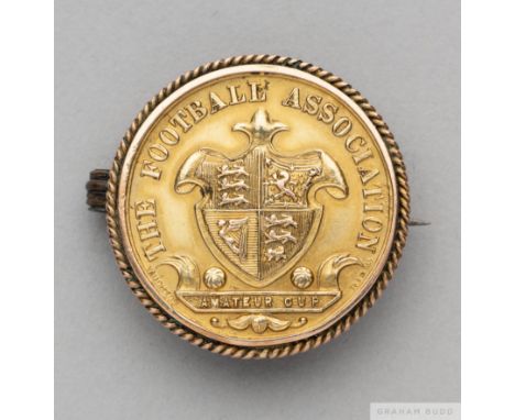 Fred Taylor 9ct gold Football Association Amateur Cup medal, 1899 the obverse inscribed THE FOOTBALL ASSOCIATION AMATEUR CUP,