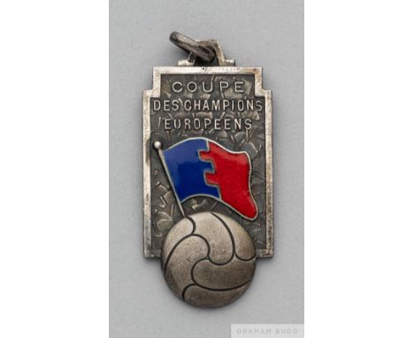 White-metal and enamel 1956 European Cup Runners-up medal the obverse inscribed COUPE DES CHAMPIONS EUROPEENS, the reverse le