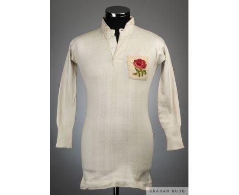 Peter Cranmer white No.13 England v. Wales International match worn rugby shirt, 1936,  Geo Lewin & Co., with button-up colla