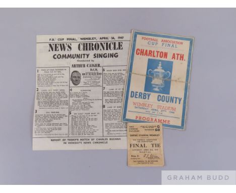 1946 pirate FA Cup Final programme and 1947 Final match ticket with song sheet, the programme has a central fold and the shee