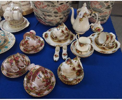 Royal Albert Old Country Roses coffee set comprising six cups, six saucers, side plates, two cake plates, milk jug and sugar 