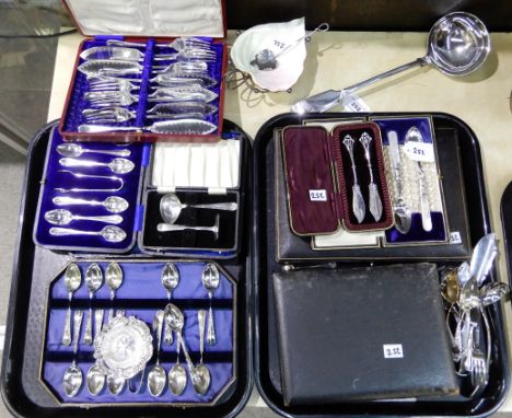 A lot comprising two tray lots of EP cased and loose cutlery, soup ladle, jam dish etc Condition Report: Available upon reque