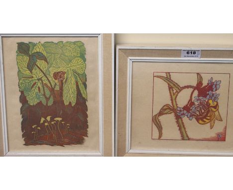 JAMES DEXTER HAVENS - Two colour woodcut prints Bombas on Anchusa no 14/35 pencil signed and dated 1938 and another depicting